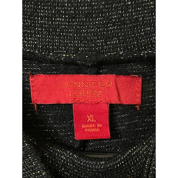 Jennifer Lopez Black Metallic Lightweight Knit Long Sleeve Turtleneck Top XLarge - Picture 3 of 9